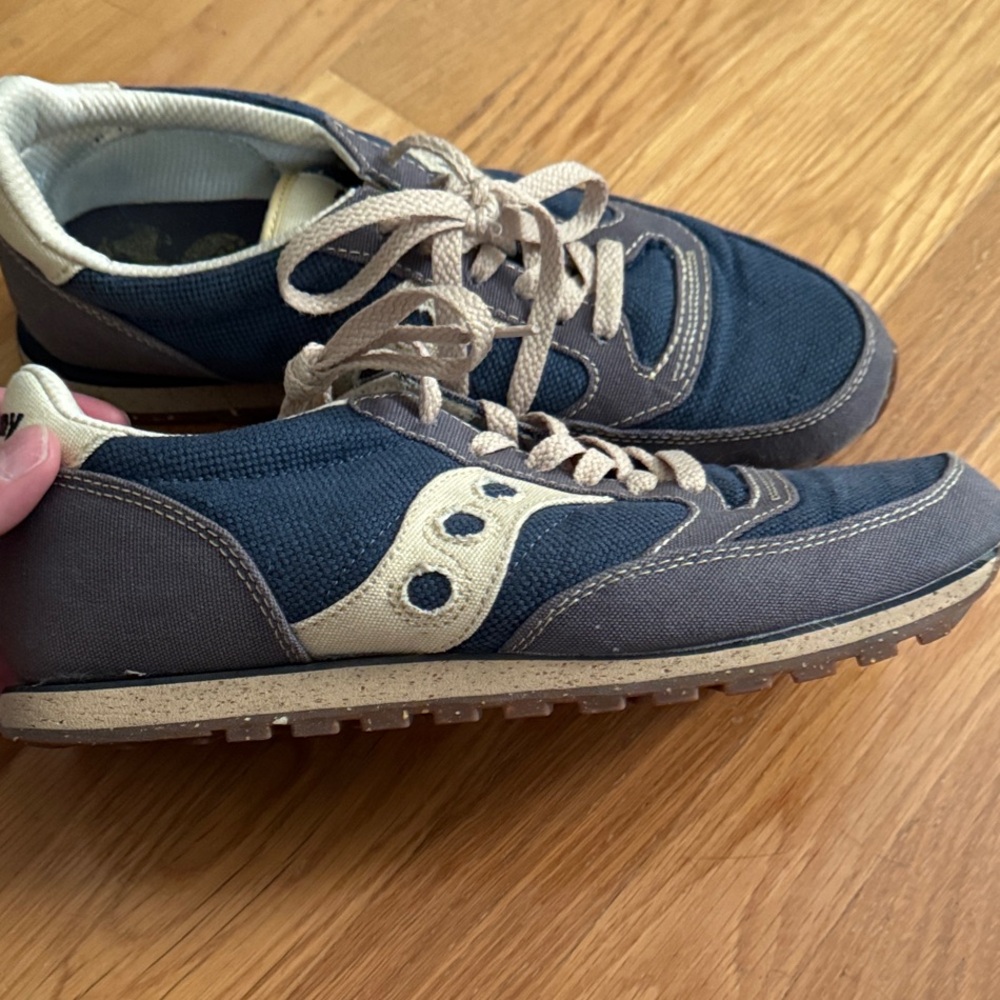 Saucony Jazz Navy Blue and Khaki Canvas Lace-Up Sneakers - Picture 8 of 11